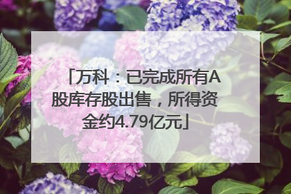 万科：已完成所有A股库存股出售，所得资金约4.79亿元