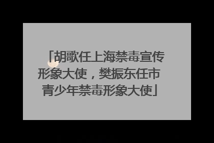 胡歌任上海禁毒宣传形象大使，樊振东任市青少年禁毒形象大使