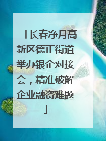 长春净月高新区德正街道举办银企对接会，精准破解企业融资难题